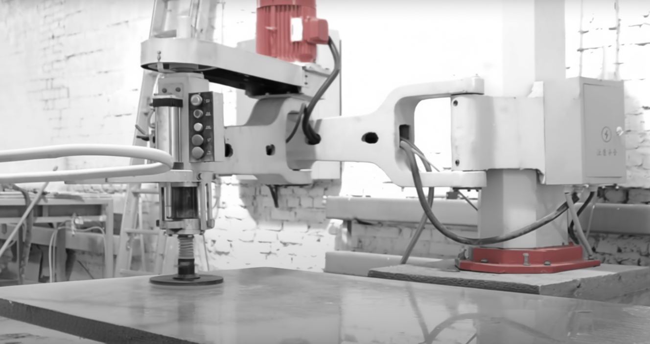 Radial-arm stone polishing machines